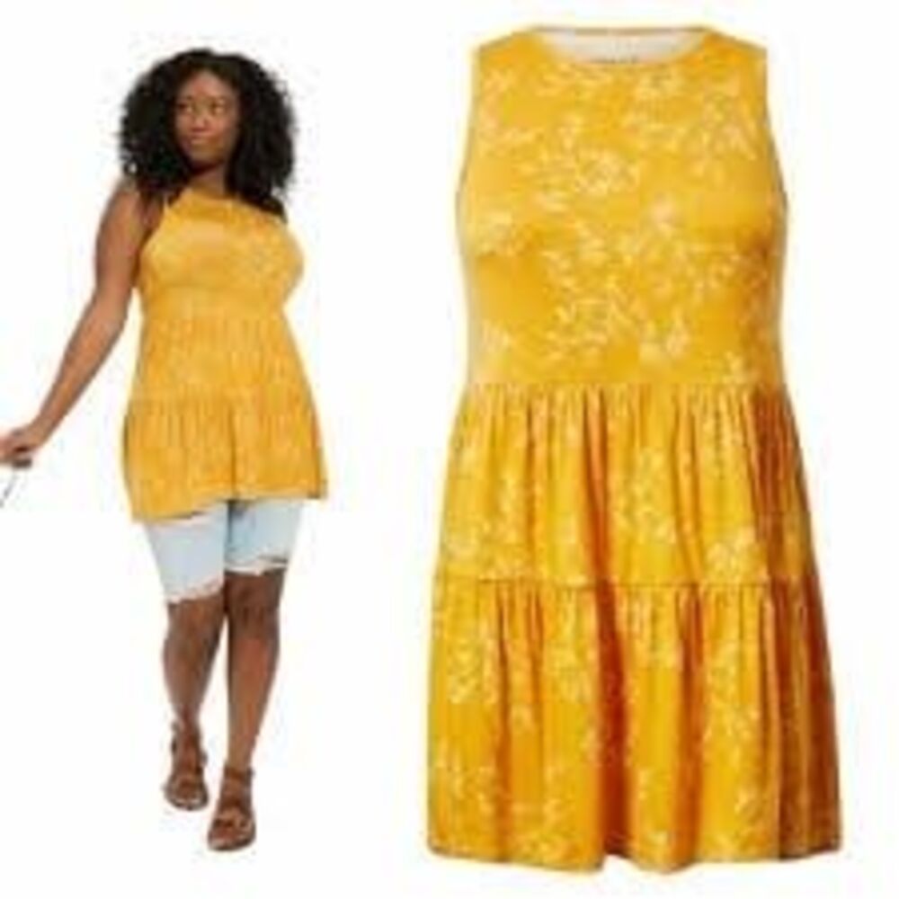 Torrid Yellow Floral Sleeveless tiered tunic super soft slub jersey size 0 large